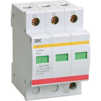 Ограничитель импульсных перенапряжений IEK ОПС1-B 3Р 30/60кА 400B - MOP20-3-B